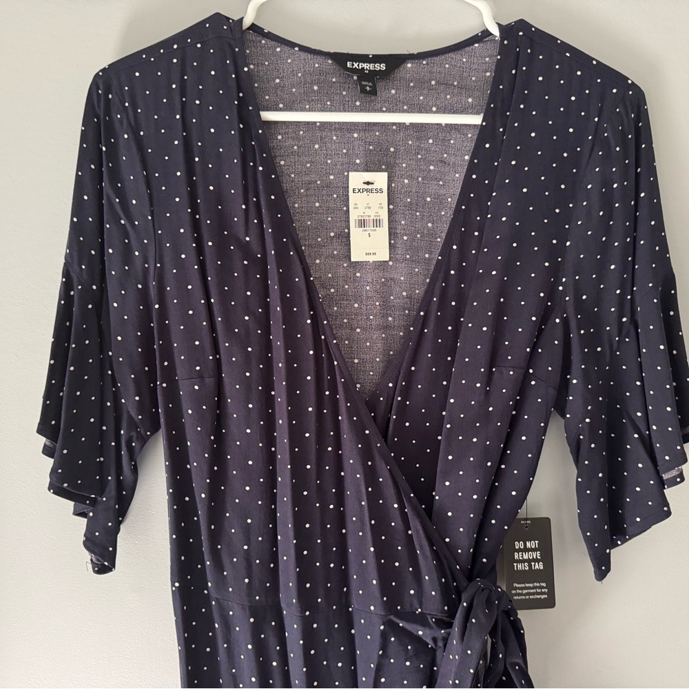 Express Blue and White Polka Dot Dress